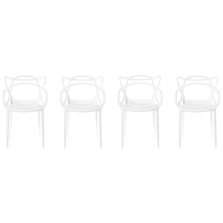 FABULAXE Mid-Century Modern Style Stackable Plastic Molded Arm Chair with Entangled Open Back, White, PK 4 QI003750.WT.4